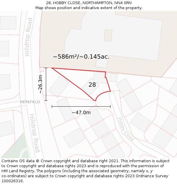 28, HOBBY CLOSE, NORTHAMPTON, NN4 0RN: Plot and title map