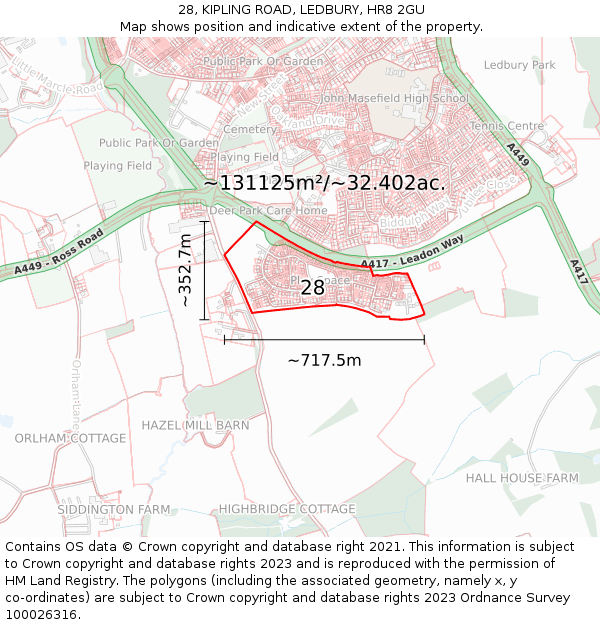 28, KIPLING ROAD, LEDBURY, HR8 2GU: Plot and title map
