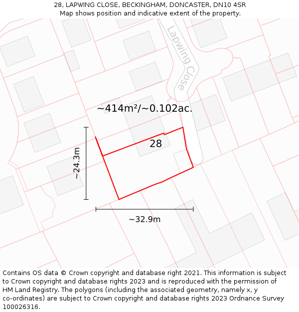 28, LAPWING CLOSE, BECKINGHAM, DONCASTER, DN10 4SR: Plot and title map