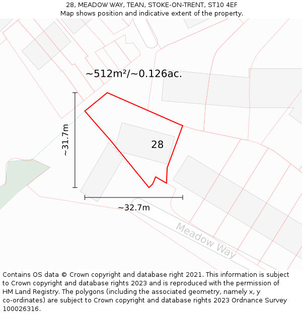 28, MEADOW WAY, TEAN, STOKE-ON-TRENT, ST10 4EF: Plot and title map