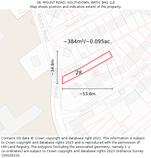 28, MOUNT ROAD, SOUTHDOWN, BATH, BA2 1LE: Plot and title map