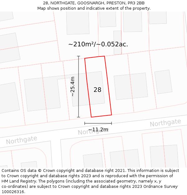 28, NORTHGATE, GOOSNARGH, PRESTON, PR3 2BB: Plot and title map