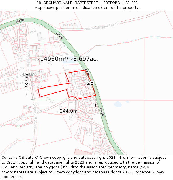 28, ORCHARD VALE, BARTESTREE, HEREFORD, HR1 4FF: Plot and title map