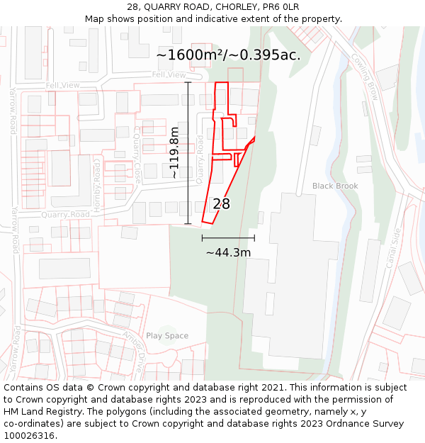 28, QUARRY ROAD, CHORLEY, PR6 0LR: Plot and title map