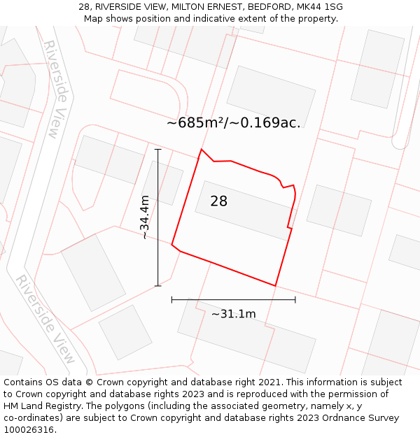 28, RIVERSIDE VIEW, MILTON ERNEST, BEDFORD, MK44 1SG: Plot and title map