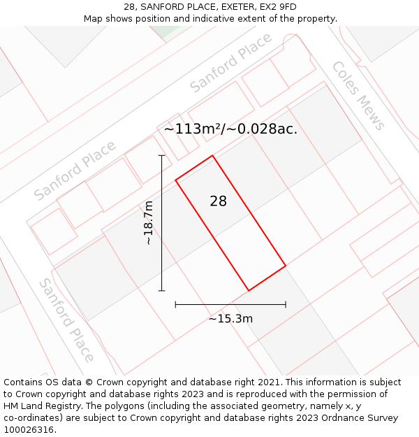 28, SANFORD PLACE, EXETER, EX2 9FD: Plot and title map