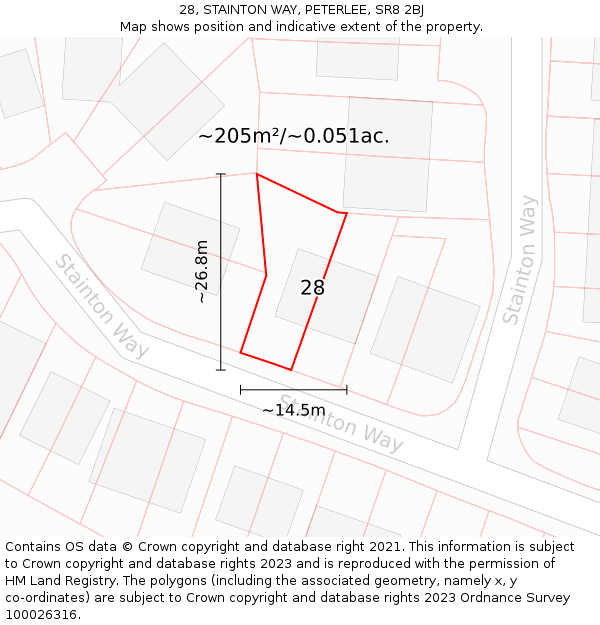 28, STAINTON WAY, PETERLEE, SR8 2BJ: Plot and title map