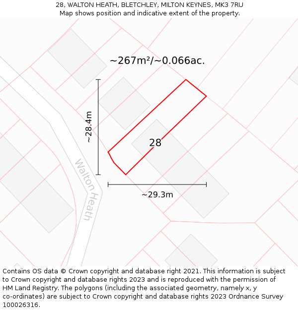 28, WALTON HEATH, BLETCHLEY, MILTON KEYNES, MK3 7RU: Plot and title map