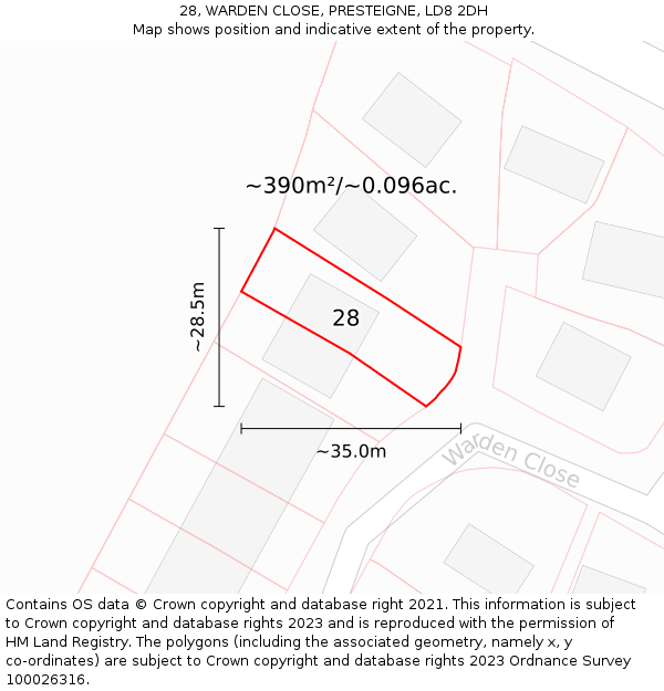 28, WARDEN CLOSE, PRESTEIGNE, LD8 2DH: Plot and title map