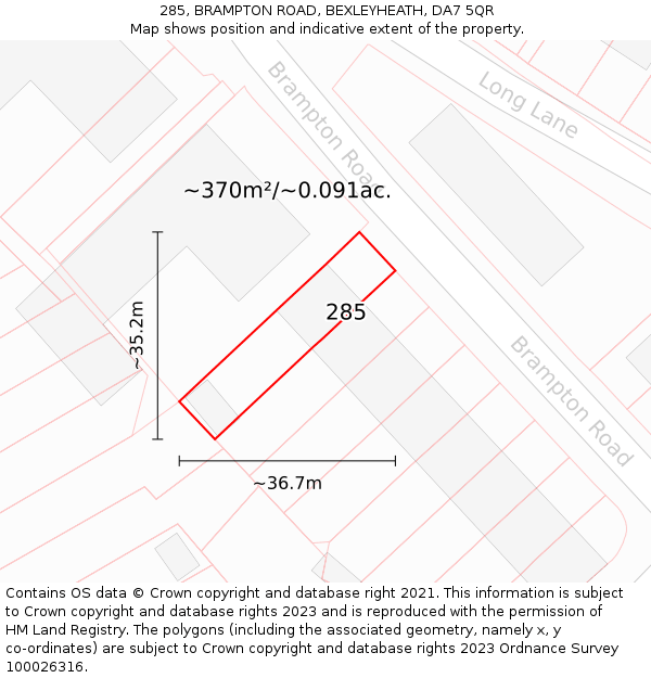 285, BRAMPTON ROAD, BEXLEYHEATH, DA7 5QR: Plot and title map