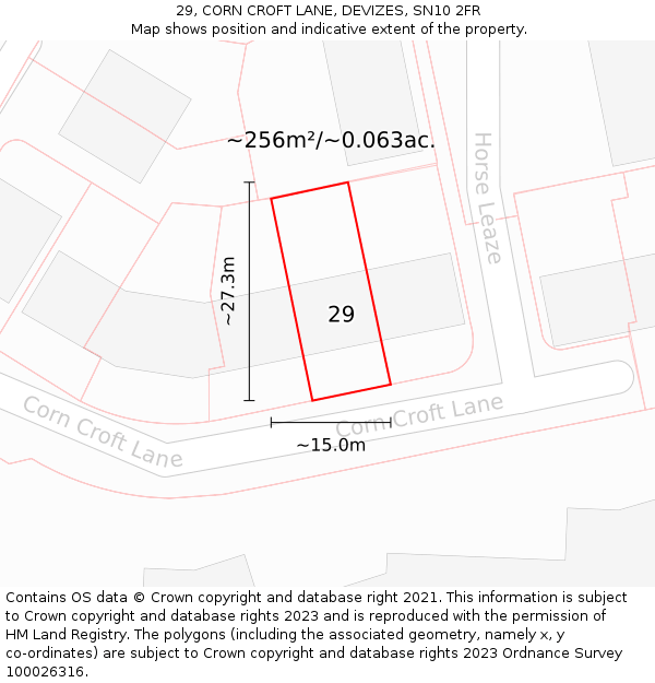 29, CORN CROFT LANE, DEVIZES, SN10 2FR: Plot and title map