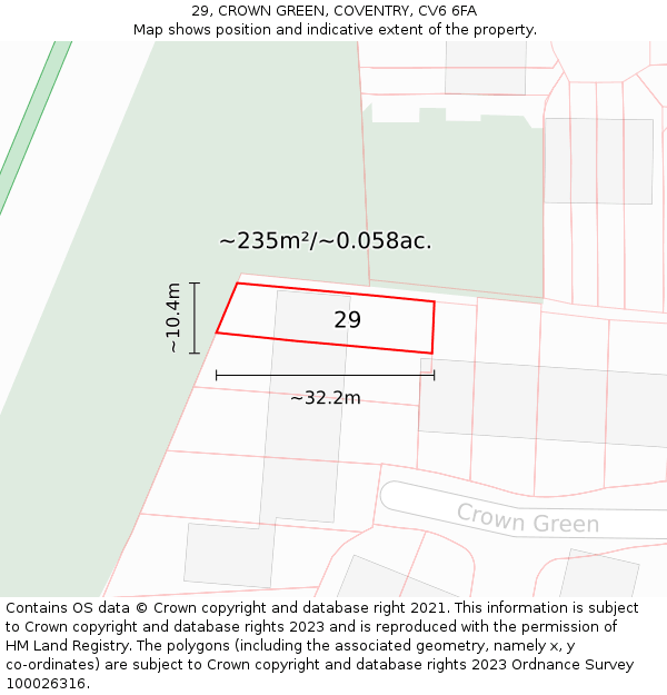 29, CROWN GREEN, COVENTRY, CV6 6FA: Plot and title map