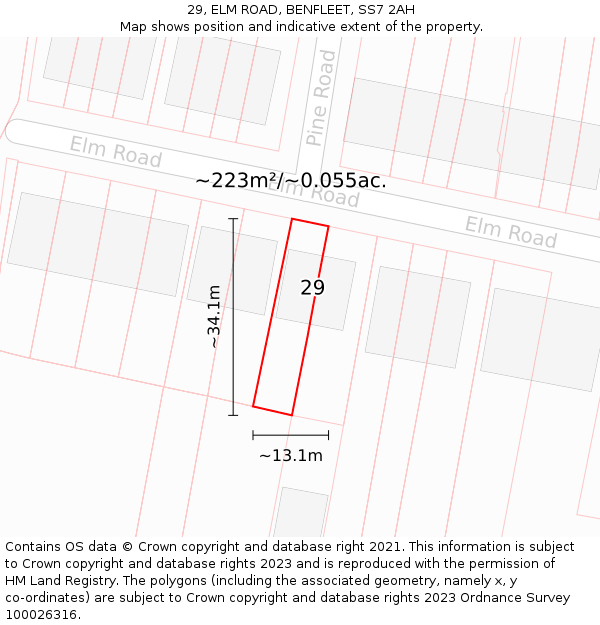 29, ELM ROAD, BENFLEET, SS7 2AH: Plot and title map