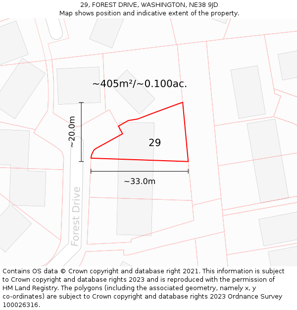 29, FOREST DRIVE, WASHINGTON, NE38 9JD: Plot and title map