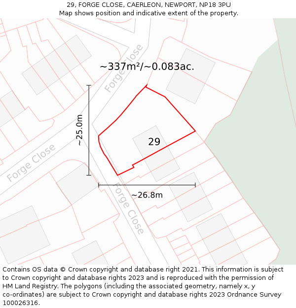 29, FORGE CLOSE, CAERLEON, NEWPORT, NP18 3PU: Plot and title map