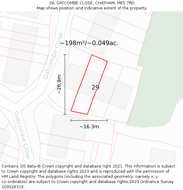 29, GATCOMBE CLOSE, CHATHAM, ME5 7RD: Plot and title map