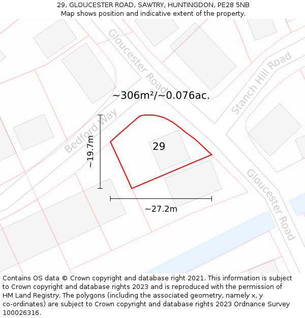 29, GLOUCESTER ROAD, SAWTRY, HUNTINGDON, PE28 5NB: Plot and title map