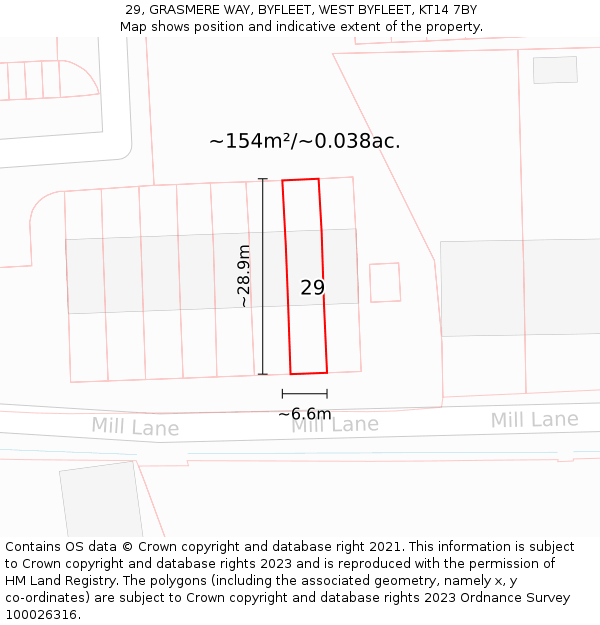 29, GRASMERE WAY, BYFLEET, WEST BYFLEET, KT14 7BY: Plot and title map