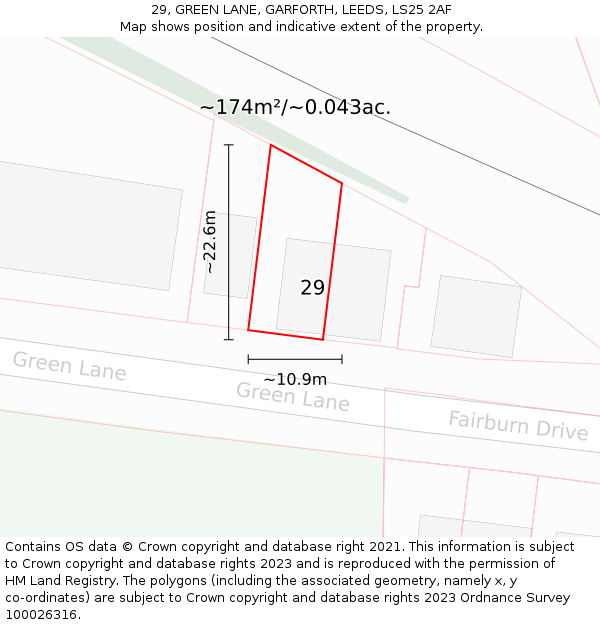 29, GREEN LANE, GARFORTH, LEEDS, LS25 2AF: Plot and title map