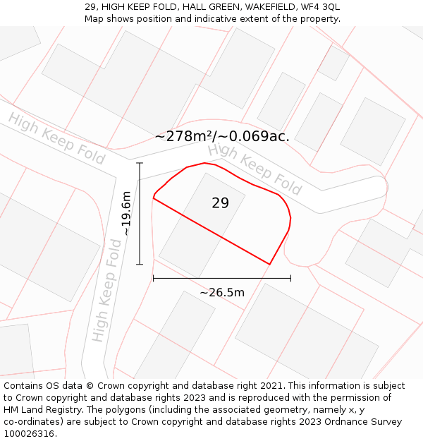 29, HIGH KEEP FOLD, HALL GREEN, WAKEFIELD, WF4 3QL: Plot and title map