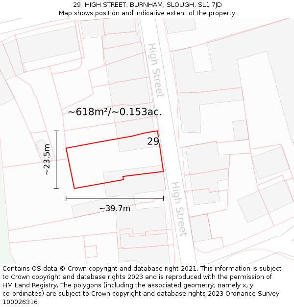 29, HIGH STREET, BURNHAM, SLOUGH, SL1 7JD: Plot and title map