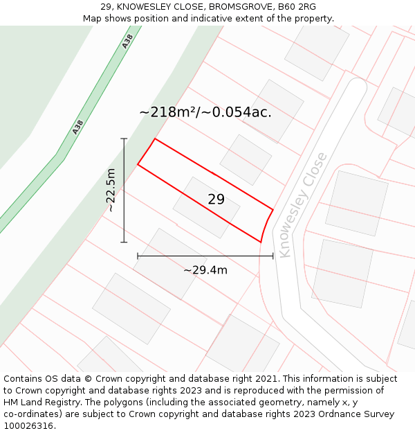 29, KNOWESLEY CLOSE, BROMSGROVE, B60 2RG: Plot and title map