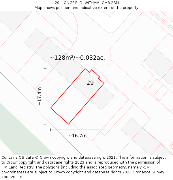 29, LONGFIELD, WITHAM, CM8 2SN: Plot and title map
