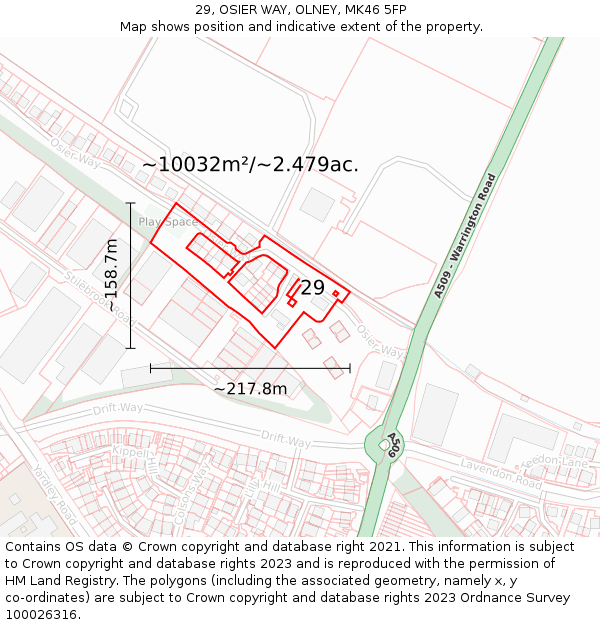 29, OSIER WAY, OLNEY, MK46 5FP: Plot and title map
