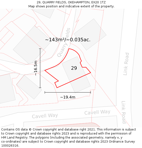 29, QUARRY FIELDS, OKEHAMPTON, EX20 1TZ: Plot and title map