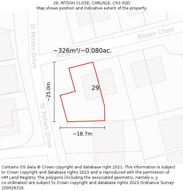 29, RITSON CLOSE, CARLISLE, CA3 0QD: Plot and title map