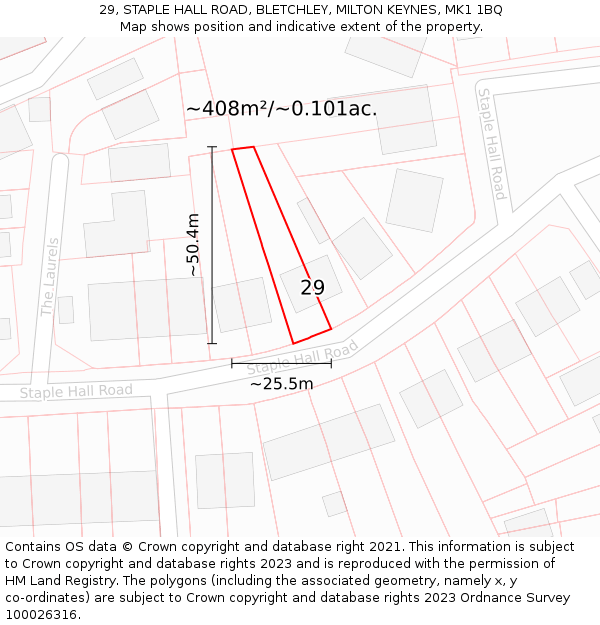 29, STAPLE HALL ROAD, BLETCHLEY, MILTON KEYNES, MK1 1BQ: Plot and title map