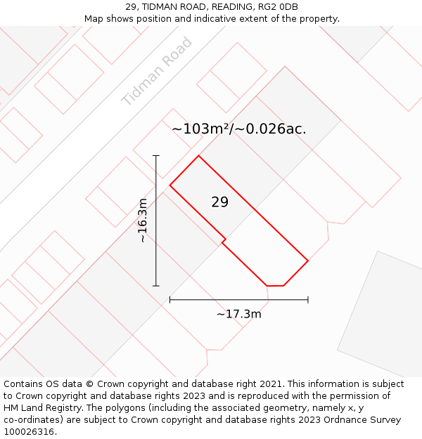 29, TIDMAN ROAD, READING, RG2 0DB: Plot and title map