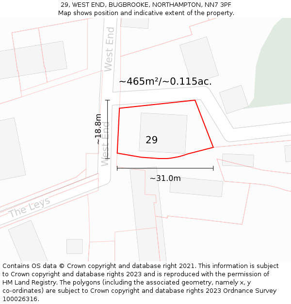 29, WEST END, BUGBROOKE, NORTHAMPTON, NN7 3PF: Plot and title map