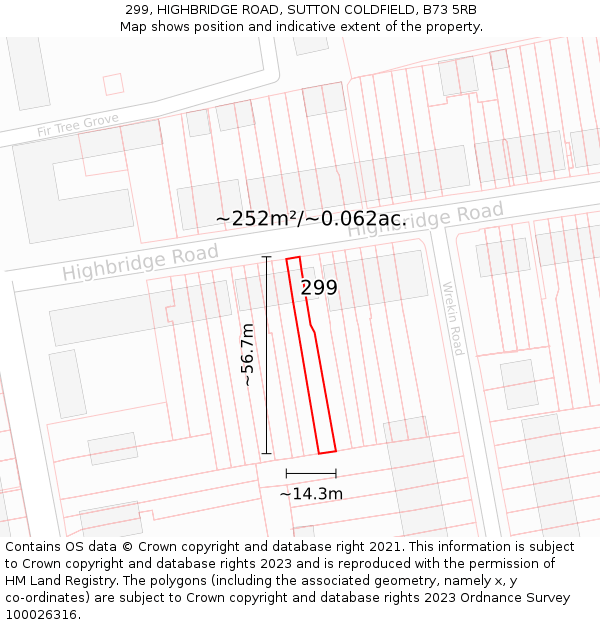 299, HIGHBRIDGE ROAD, SUTTON COLDFIELD, B73 5RB: Plot and title map