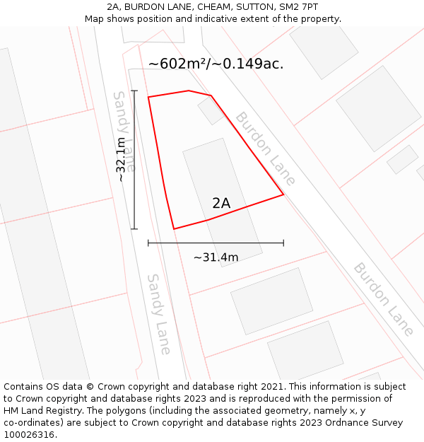 2A, BURDON LANE, CHEAM, SUTTON, SM2 7PT: Plot and title map