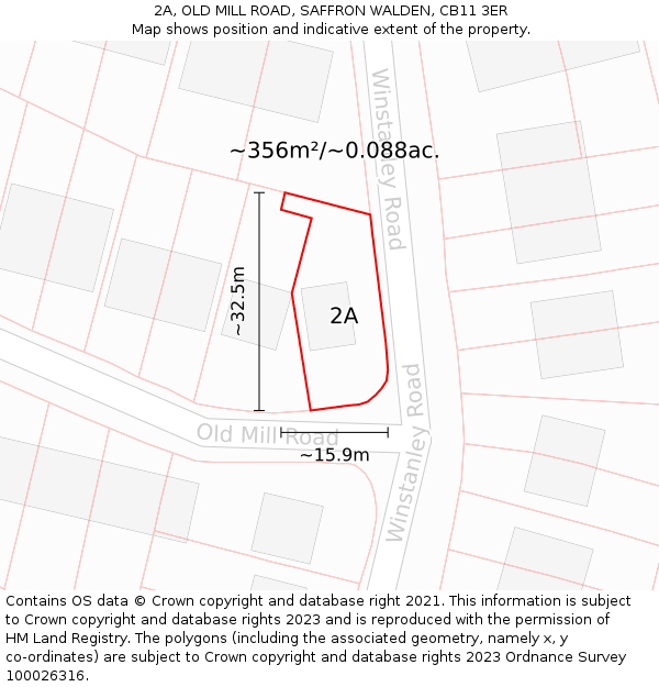 2A, OLD MILL ROAD, SAFFRON WALDEN, CB11 3ER: Plot and title map