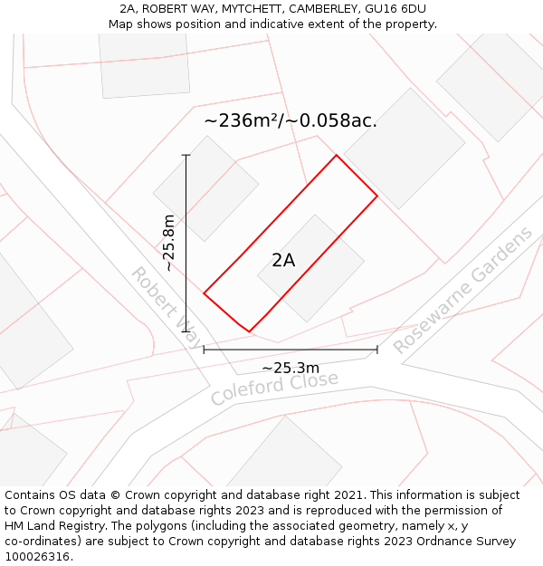2A, ROBERT WAY, MYTCHETT, CAMBERLEY, GU16 6DU: Plot and title map