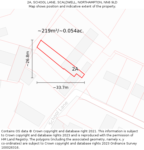2A, SCHOOL LANE, SCALDWELL, NORTHAMPTON, NN6 9LD: Plot and title map