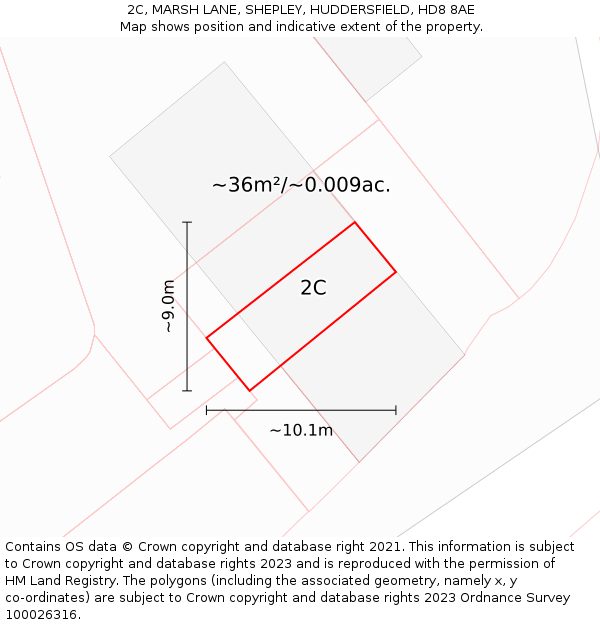 2C, MARSH LANE, SHEPLEY, HUDDERSFIELD, HD8 8AE: Plot and title map
