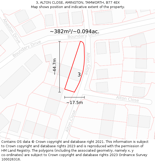 3, ALTON CLOSE, AMINGTON, TAMWORTH, B77 4EX: Plot and title map