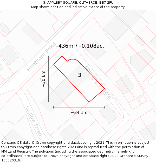 3, APPLEBY SQUARE, CLITHEROE, BB7 2FU: Plot and title map