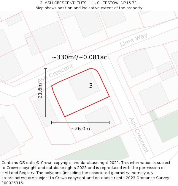 3, ASH CRESCENT, TUTSHILL, CHEPSTOW, NP16 7FL: Plot and title map