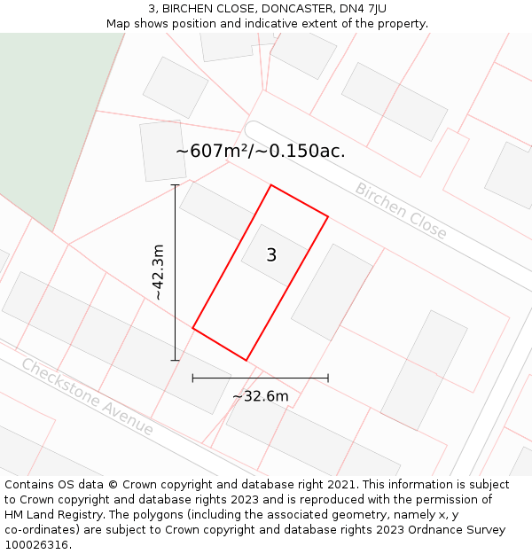 3, BIRCHEN CLOSE, DONCASTER, DN4 7JU: Plot and title map