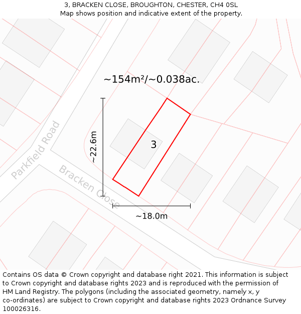 3, BRACKEN CLOSE, BROUGHTON, CHESTER, CH4 0SL: Plot and title map