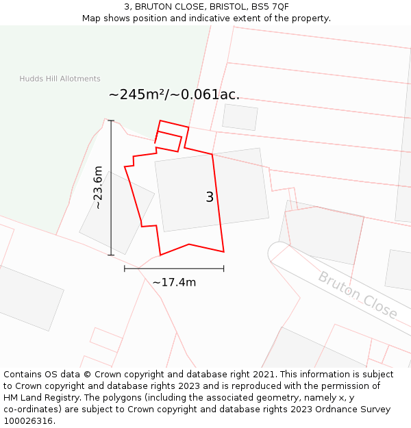 3, BRUTON CLOSE, BRISTOL, BS5 7QF: Plot and title map