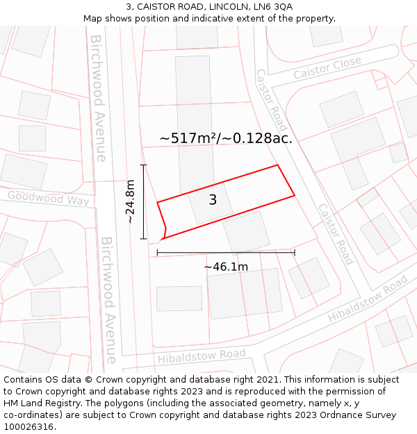 3, CAISTOR ROAD, LINCOLN, LN6 3QA: Plot and title map