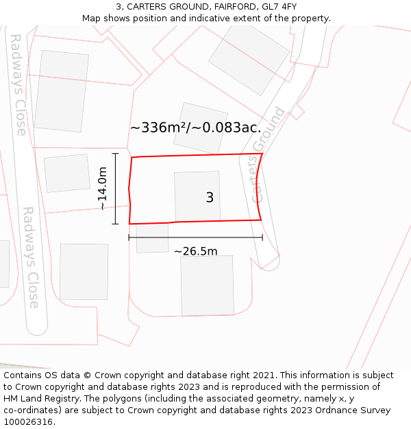 3, CARTERS GROUND, FAIRFORD, GL7 4FY: Plot and title map