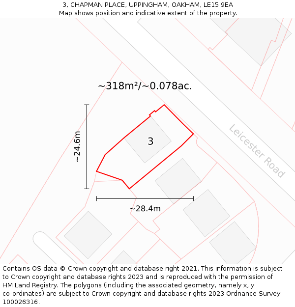 3, CHAPMAN PLACE, UPPINGHAM, OAKHAM, LE15 9EA: Plot and title map