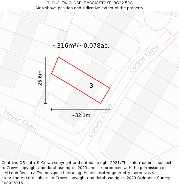 3, CURLEW CLOSE, BASINGSTOKE, RG22 5PG: Plot and title map