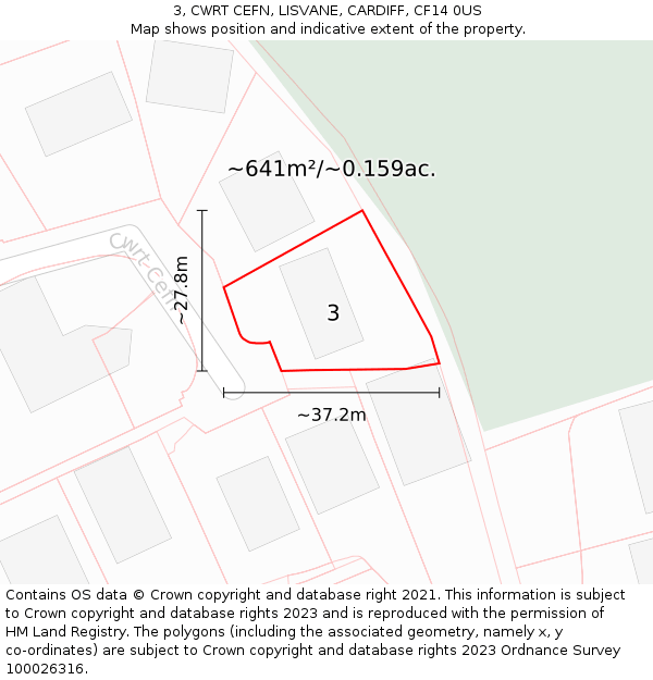 3, CWRT CEFN, LISVANE, CARDIFF, CF14 0US: Plot and title map